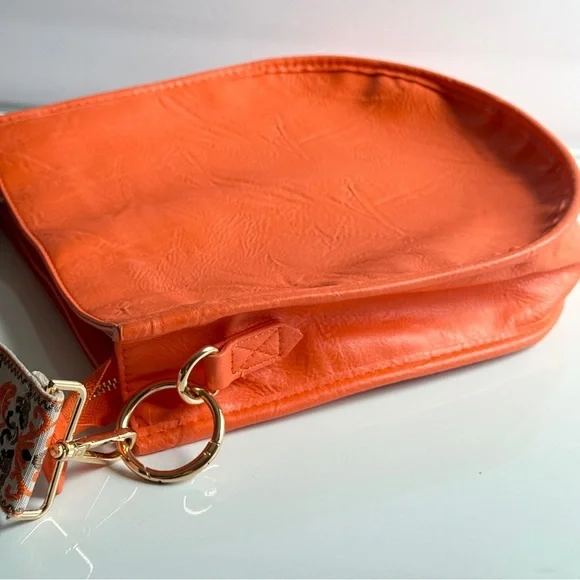 Ah • Adorned Orange Vegan Leather Shoulder Bag Boho Chic Crossbody Handbag - Picture 5 of 12